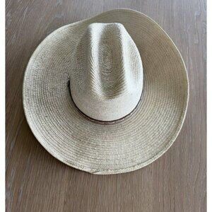 Alamo Hats Unisex Men’s Palm Natural Straw Western Hat Beige Tan Leather Horns